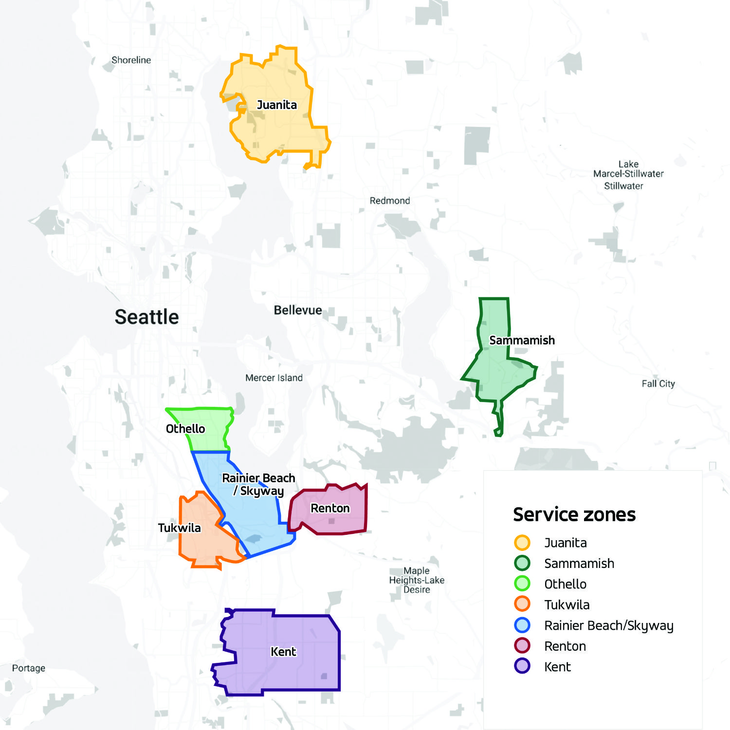 Explore the extensive Metro Flex zones, including the Sammamish service area.